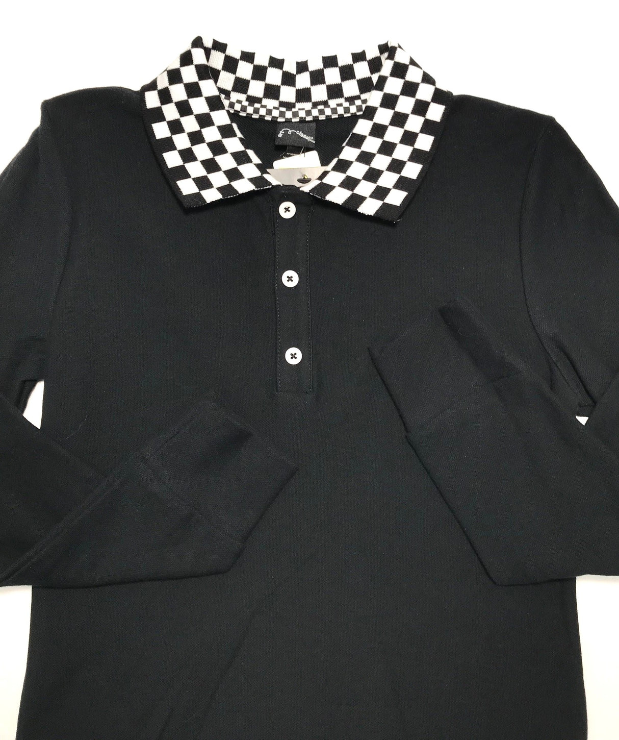 Youth Black & White Checkered Collar Polo Shirt