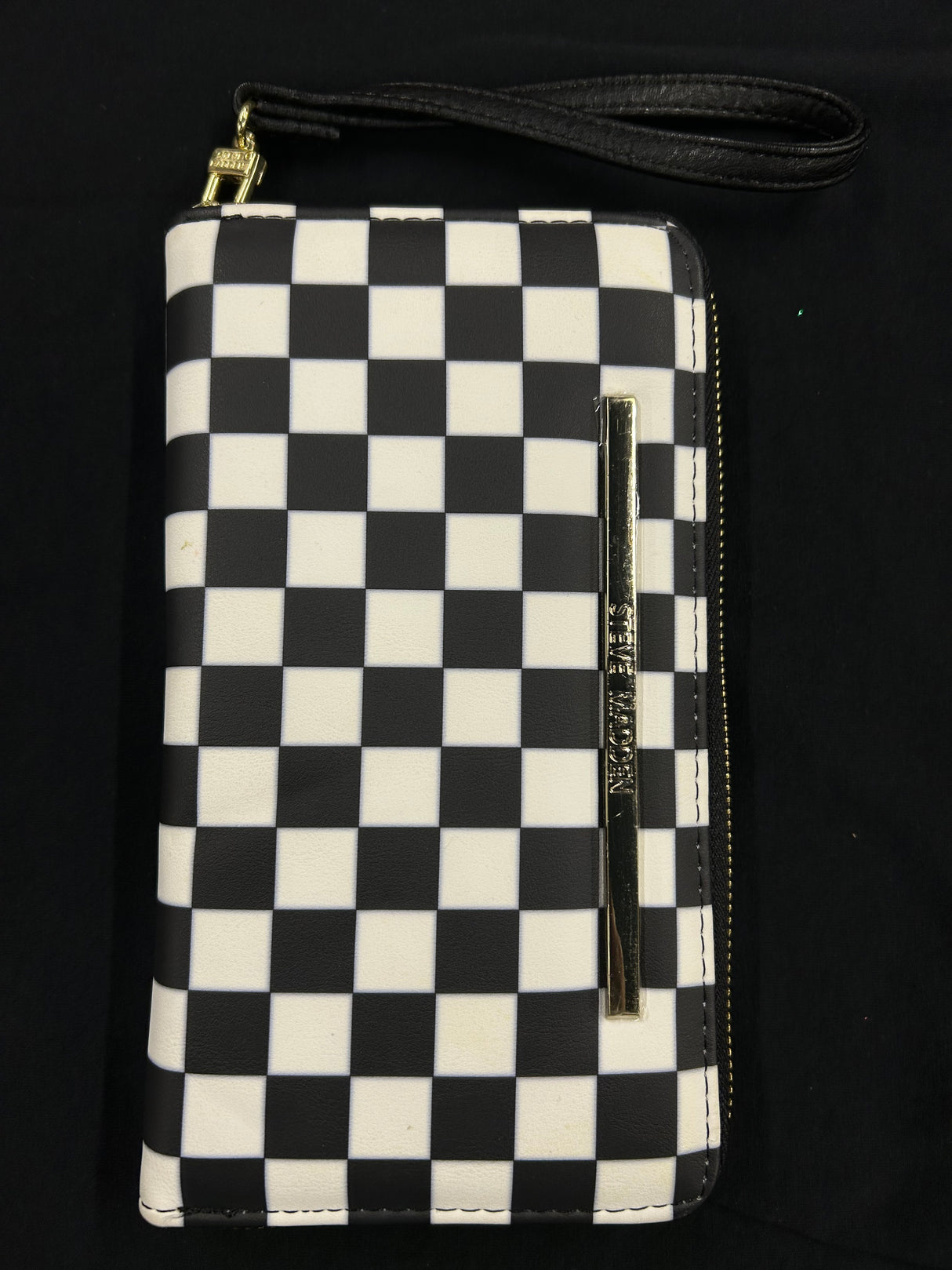 Wallet Wristlet, Black and White Check by Steve Madden