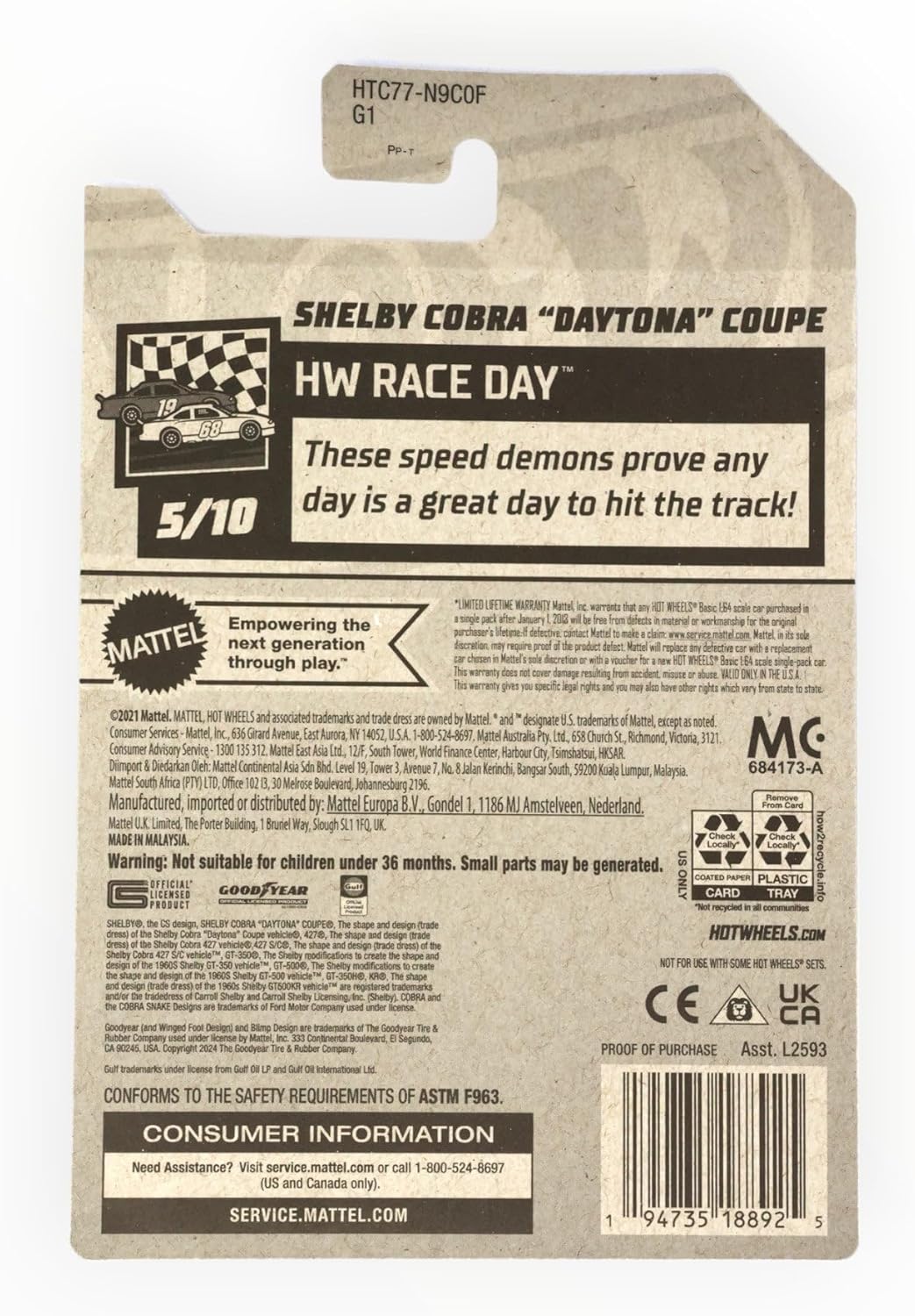 Matchbox Hot Wheels Shelby Cobra Daytona Coupe 1:64 Diecast