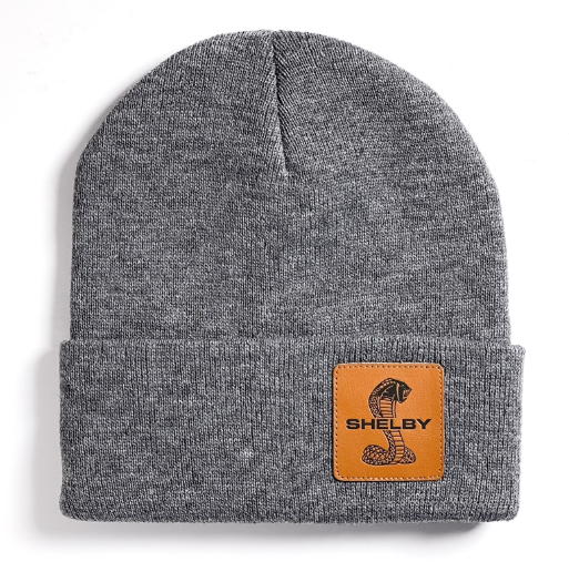 Shelby Gray Leather Patch Beanie