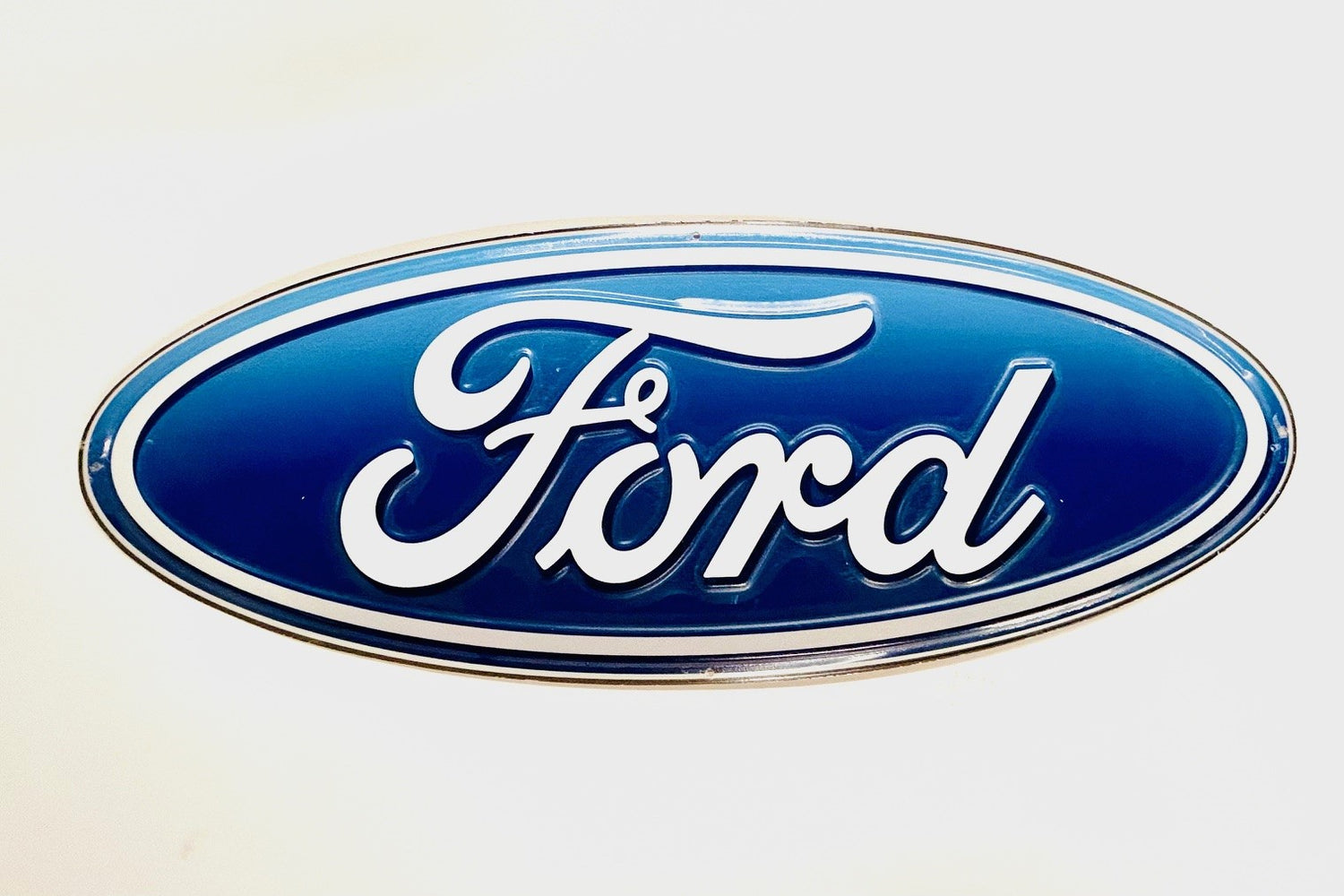 Blue and White Ford Logo Embossed Oval Sign 20" x 7.5"