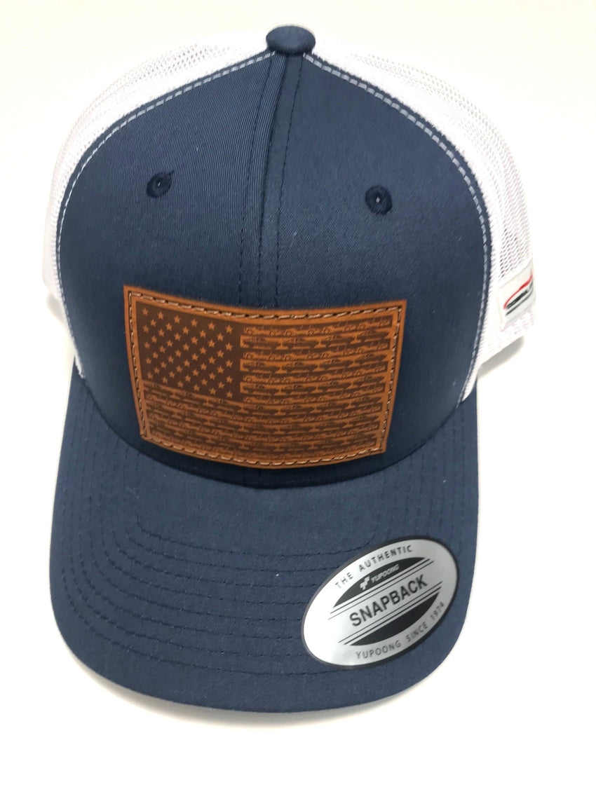 Cobra & Mustang Flag Leather Truckers Hat Navy/White