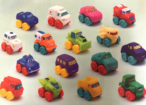 Cartoon Faced Soft Rubber Toddler Rolling Vehicles