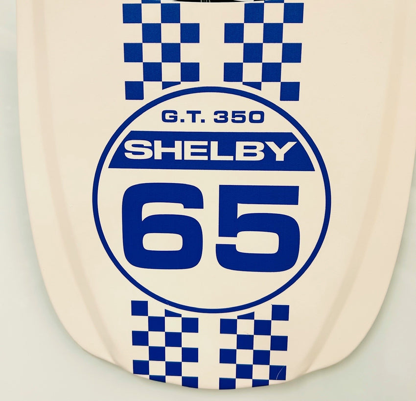 Hood Shaped GT350 #65 in White with Blue Checkered Sign