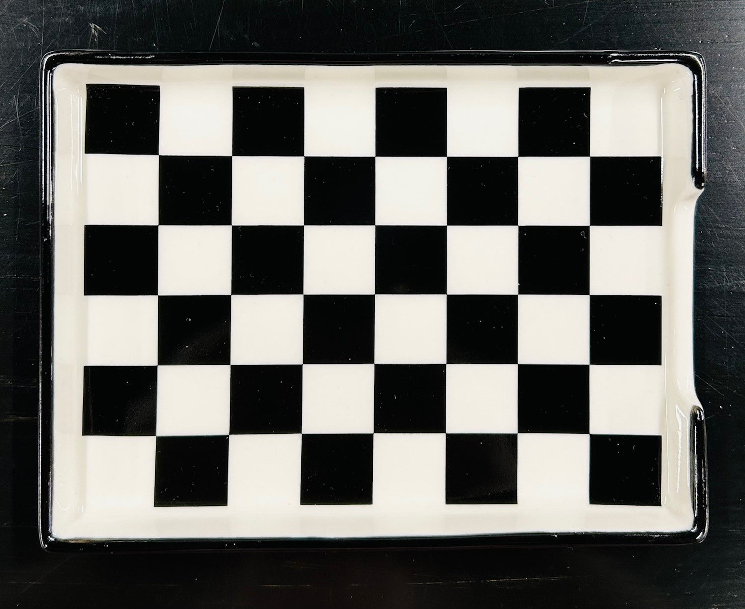 Large Checkered Black & White Ceramic Spoon Rest