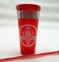 Clear Red 20 oz "Blinged" Tumbler with Straw